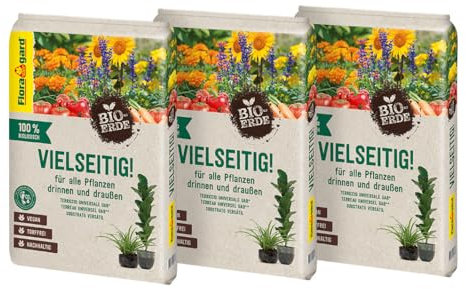 Floragard Bio-Erde Vielseitig 30 L (3×10 L) – torffreie, vegane Bio-Universal- & Blumenerde mit lockerer Struktur & guter Wasserspeicherung – ideal für Zimmer-, Balkon-, Kübel- & Gartenpflanzen