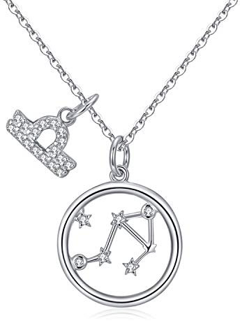 Qings Waage Sternzeichen Kette- Horoskop Astrologie Anhänger Halskette für Frauen, 925 Sterling Silber Stern Filigrane Kette