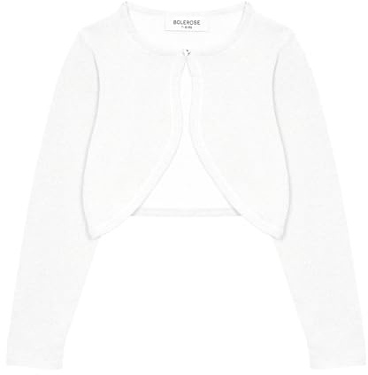Bolerose Mädchen Glitzer Bolero Langarm | Offene Front, Herz-Strassknopf, Glitzerfaden, Taillenkurz, Rippbündchen, Rieselt Nicht, Baumwolle, 3-14 Jahre