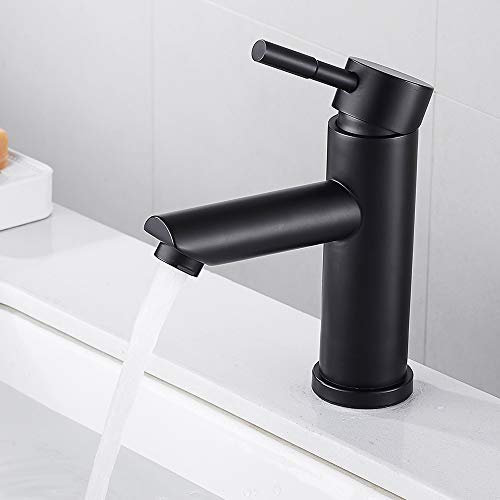 Robinet Salle Bain noir Mitigeur lavabo corp en Acier inoxydable pour vasque lave main bec ronde Eau chaud et froid réglable