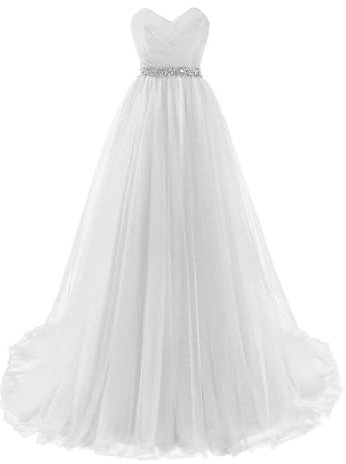 Misshow Robe de Mariage à Bustier Sexy Dos Nu Robe de Soirée Vintage Longue à Paillettes Brillante à Traine Princesse Blanc 44