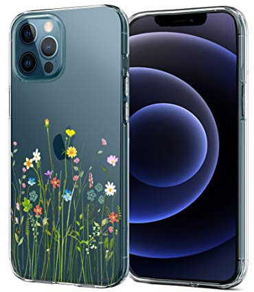 Unov Case Compatible with iPhone 12 Pro Max Case Clear with Pattern Slim Protective Soft TPU Bumper Embossed Design 6.7 Inch (Flower Bouquet)