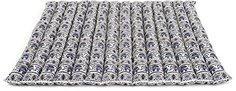 Leewadee Zabuton Rollbare Meditations-Matte Tragbare Sitzmatte Ökologisches Naturprodukt, Kapok, 70 x 70 cm, Blau Weiß
