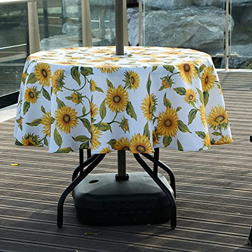 BTSKY 60 Terrassen-Regenschirm-Tischdecke mit Reißverschluss und Schirmloch, wasser- und schmutzabweisend, runde Tischdecke, Sonnenblume
