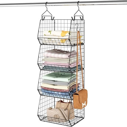 4 Etagen faltbar Kleiderschrank Veranstalter, Kleidung Regale mit 5 S Haken, Wandmontage & Schrank Draht Lagerung Korb Bins, für Kleidung Pullover Schuhe Handtaschen Clutches Zubehör Patent Des