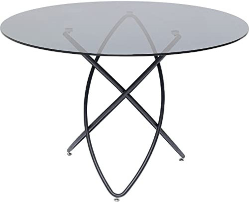 Kare Design Tisch Molekular, Schwarz, Runder Esstisch für 6-7 Personen, Esszimmertisch, Besprechungstisch, Glastisch, 120cm Durchmesser, Sicherheitsglas, Edelstahlbeine, 76x120x120 cm (H/B/T)