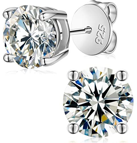 YIMERAIRE Moissanite Earrings, 6.5MM Diamond Stud Earrings For Women Men 925 Sterling Silver Screw Back Ear Stud Shiny Hypoallergenic White Gold Lab Grown Moissanite Studs -Gifts for Her Him