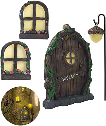 Lot de 4 statues miniatures Fairy Gnome pour fenêtre et porte, décoration de jardin, décoration d'arbres, porte de fée, porte de fée, fenêtre rétro et mystique, décoration de jardin