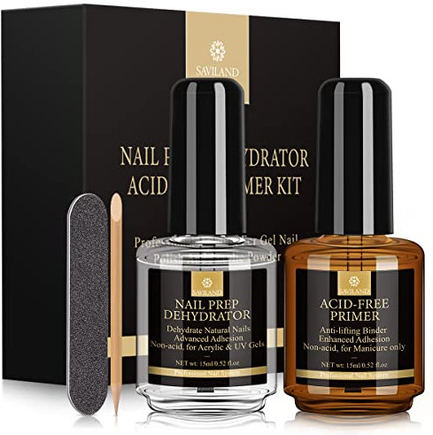 Saviland dehydrator und Primer für gelnägel 15ml*2pcs, Langlebiges dehydrator für nägel und Set natürliche für Acrylpulver und Gel Nagellack