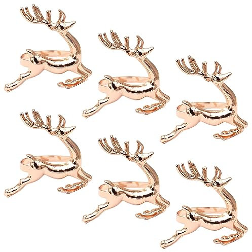 FYting Hirsch Serviettenringe 6 Stück Hotel Serviettenring, Kreative Hirschform Schnallen Eleganter Ring Geeignet für Geburtstagsfeier, Weihnachten, Hochzeitsessen, Restaurant,(Roségold)