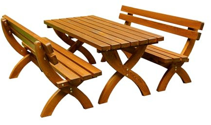 METRO Professional Bierzeltgarnitur Rainbach 3-TLG., Kiefernholz, 2 Bierbänke 180 x 62 cm, 1 Biertisch 180 x 80 cm, braun