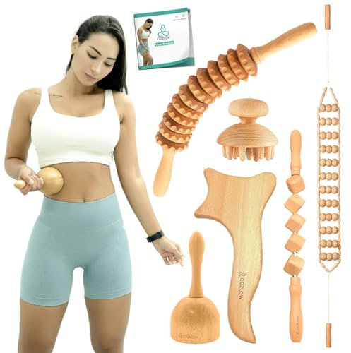 6-in-1 Holztherapie-Massagewerkzeuge – Professionelles Maderoterapia-Set zur Körperformung und -modellierung – Lymphdrainage-Massageroller – von Cozlow
