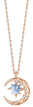 Eomsky Cadena De Piedra De Luna, Collar De Estrellas De Luna, Damas 925 Plata Esterlina con Azul/Rosa, Collar Colgante Luna Regalo De Joyería para Damas Niñas