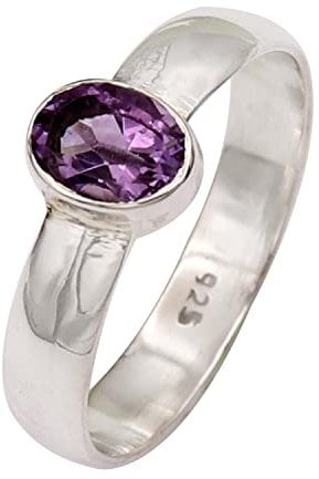 Goyal Jewels Amethyst Edelstein Silber Ring Massiv 925 Sterling Silber Band Ring Alle Größen Männer Frauen Ring Geschenkartikel Aussage Handgemachter Schmuck GESR127 (50 (15.9))