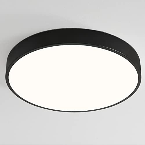 Natsen 24W Deckenleuchte Deckenlampe LED Ultraslim Lampe, Warmweiß Ø300x40mm, für Wohnzimmer Schlafzimmer Arbeitszimmer Büro Küche (Black)