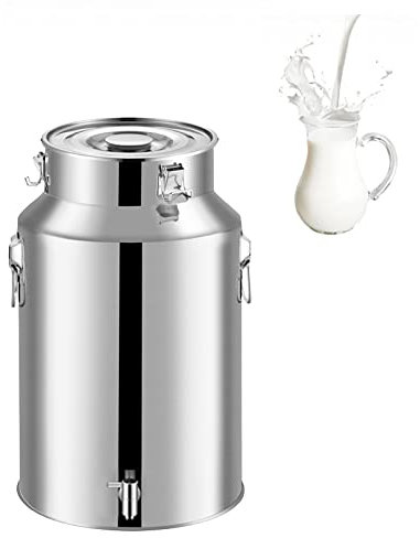 Milk Can Pot Wine Pail Bucket - 201 Stainless Steel Milk Churn CanTea Canister Cream Transportation Container with Sealed Lid and Spigot/Siliver / 9L