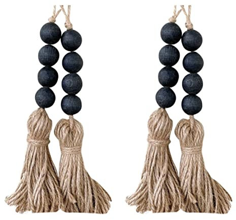 Healifty 4 Pcs Wooden Farmhouse Wood Bead Garland Wooden Beads Decor Door Hanger Wood Bead Ball Garland Pastoral