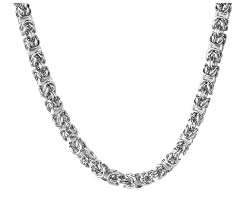Epinki Edelstahlketten für Herren 60 cm, Byzantine Königskette Silber Freundschaftsketten Jungen Breit 10MM Halsketten Edelstahl Vintage für Männer