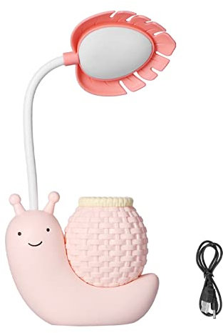 Schreibtischlampe Augenschutz, Mini-Schnecke-Tischlampe LED-Schreibtischlampe mit Stifthalter Mehrfachfunktion USB-Aufladung Niedliche Schreibtischlampe für Studenten Kinder(rosa)