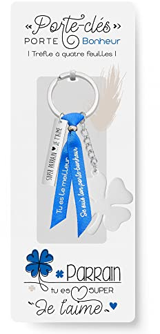 Porte clés personnalisé gravé et ruban imprimé - Cadeau porte-bonheur - chance. Trèfle à 4 feuilles et Arbre de vie. Idée cadeau de NOËL, anniversaire, fête. Magnifique boite cadeau OFFERTE