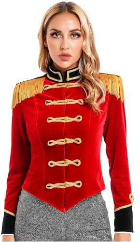 YiZYiF Femme Déguisement Présentatrice De Cirque Ringmaster Costume Monsieur Loyal Cosplay Halloween Carnaval Jacket Coat Veste Manteau Soirée Fête Rouge M