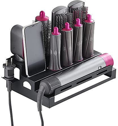 GDWD Aufbewahrungshalter für D-y-s-o-n A-i-r-w-r-a-p Styler Zubehör, Lockenstab Halterung, Wandhalterung, Edelstahl Ständer Rack Organizer Haus Bad Veranstalter (Schwarz)