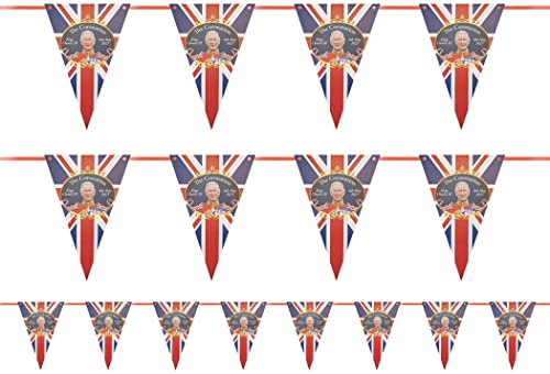 Guirlande de fanions de couronnement britannique – 6,1 m avec drapeau Union Jack avec fanions triangulaires King Charles III – Décoration de fête