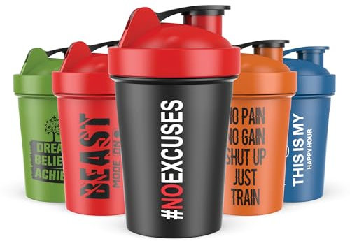 JEELA SPORTS 5 PACK Protein Shaker Bottles for Protein Mixes -20 OZ- Dishwasher Safe Shaker Cups for Protein Shakes - Shaker Cup for Blender Protein Shaker Bottle for Shakes Protein Shake Blender