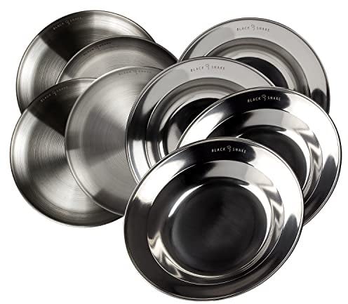 Black Snake® Camping Teller Set 4 flach & 4 tief - Edelstahl Essteller - robustes Outdoor Geschirr für Camping, Trekking, Festival & Picknick