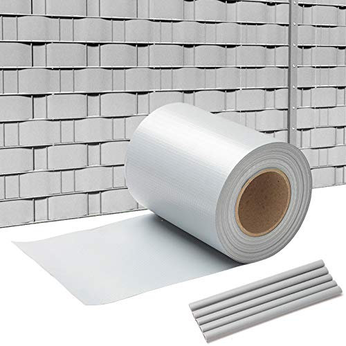 Faobureim PVC Sichtschutzstreifen 35m x 19cm Zaunblende Folie, inkl. 30 Befestigungsclips, Windschutz Sonnenschutz Sichtschutz Gartenzaun, Sichtschutzfolie für Doppelstabmattenzaun, Grau