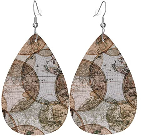 Drop Ohrringe Vintage Globe Weltkarte Ohrring Damen Mode Leder Tropfen Ohrringe Gedruckte Teardrop Ohrringe Für Geschenke Mädchen Ornament