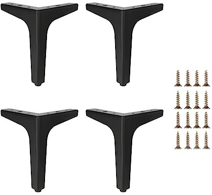 Hniuyun 4 Pcs Metal Furniture Legs, Modern Style Furniture Sofa Legs, Heavy Duty Replacement Legs for Bookshelf, Cabinet, Desk, Chair, Sofa, Nightstand (Black/17cm)