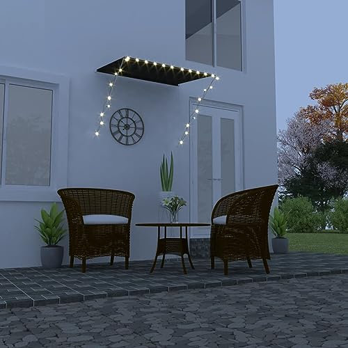 BaraSh Einziehbare Markise mit LED 150×150 cm Anthrazit Balkon Markise Markisen Beleuchtung Einziehbar Markise Klemmmarkisen