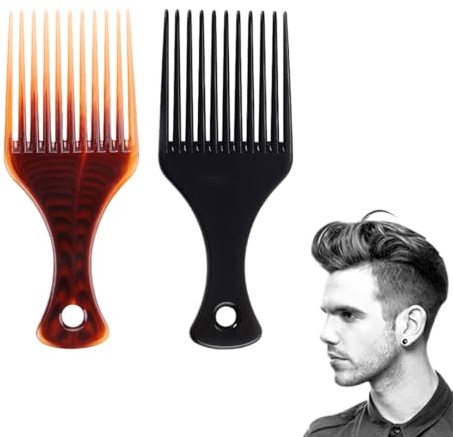 ZKSXOA 2 Pièces Peigne Afro, Peigne à Cheveux Africain Pick, Peigne de Coupe de Cheveux à Dents Larges et Plates,Antistatique Brosse Cheveux,pour Les Cheveux Bouclés et Crépus
