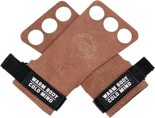 WARM BODY COLD MIND Poignées en Cuir - 3 Doigts (Paire) pour haltérophilie, Gymnastique, Cross-Training… (Basic, Amber, L)