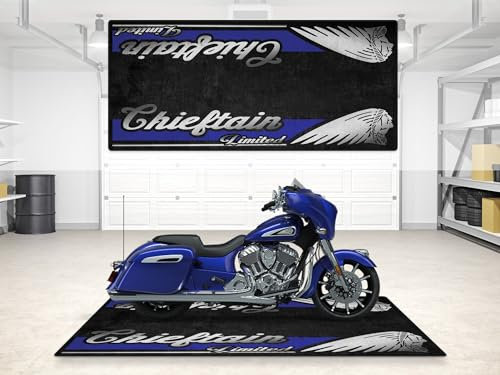 wibeart MPM Motorradmatte für Chieftain Limited, waschbar, rutschfest, öl- und wasserabweisend, Parkmatte für Garage, Ausstellungsra | Spirit Blau Metallic - Größe 1 : 86.6 x 39.4/220 x 100 cm