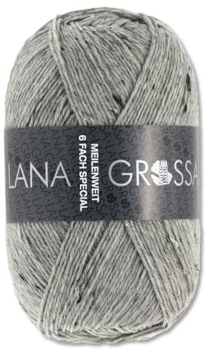 Frida's Wollhaus Lana Grossa 150 g Meilenweit 6-fach 150 Sockenwolle Stricken Garn 19 Farben (8972 | Hellgrau meliert)