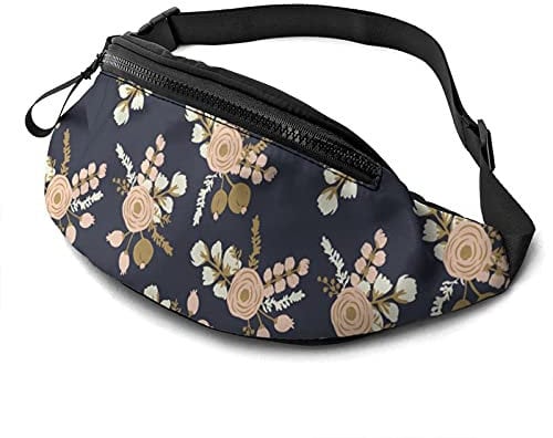 Watercolor Gold Rosa Blush Noisette Modern Rose Floral Pattern Flower Drawn Waist Bag with Adjustable Strap Hip Bum Bag for Man Women Outdoors Sports Running Gym Traveling