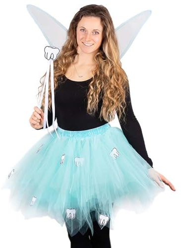 Goldschmidt Zahnfee Kostüm Set | Tüllrock Flügel & Feenstab | Damen Verkleidung Fasching Karneval