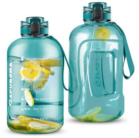GIFUBOWA Motivierende große Wasserflasche mit Zeitmarkierung, 3 l, große Trinkflasche