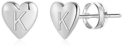TINGN Ohrringe Silber 925, Herz Ohrringe Medizinische Ohrstecker Buchstaben K Ohrringe Damen Silber Ohrschmuck Mädchen Kinder Buchstaben Ohrringe Schmuck Geschenke für Mädchen 5 6 7 8 9 10 Jahre