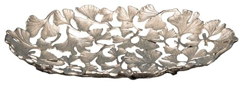 riess-ambiente.de Dekorative Schale Ginkgo Leafs 40cm Silber Handmade Metall Schüssel Obstkorb Dekoschale Dekoration Dekoobjekt