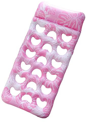 perfk Aufblasbarer Poolschwimmer, Strandwasserschwimmer-Schwimmmatte, tragbare Schwimmschwimmmatte mit Kopfstütze zum Surfen im Hinterhof, ROSA
