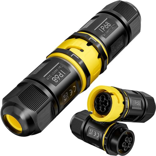 PEBA Cable Connector, Waterproof, 5-Pin, IP68, Plug-in Waterproof Cable Connector, Cable Quick Connector with Plug and Socket for 4-12 mm, Connection Clamp with Lever Black, Pack of 1