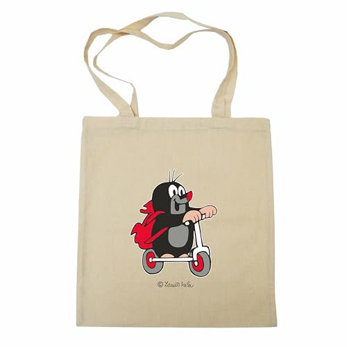 Zdeněk Miler Stoffbeutel Beutel für Shopping Lebensmittel mit Griff Baumwollbeutel Original Der kleine Maulwurf und der Scooter Beige, 42x38 cm, für Kinder Jungen Mädchen Unisex