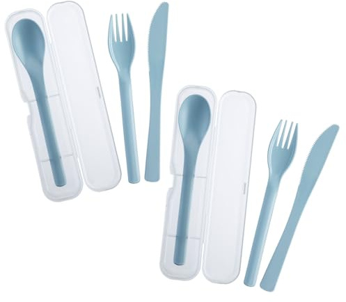 Westmark 2 Besteck-Sets je 3-teilig – praktisches Besteck-Set mit Messer, Gabel und Esslöffel in Mitnahmebox, ideal für Camping, festival und Picknick – BPA-frei - Blau