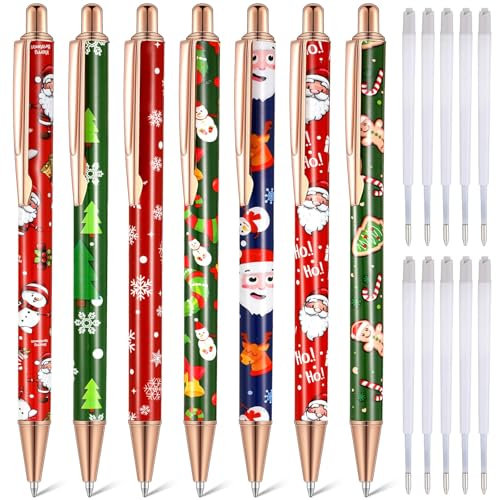 7 Stück Weihnachten Kugelschreiber Set,Weihnachts Geschenk für Kinder Kollegin,10 Ersatzminen Kugelschreibe,Weihnachtsstifte 0.5mm Schwarz Einziehbare Kugelschreiber,Weihnachten Geschenk Füllstoff