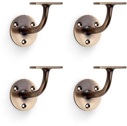 4 Pack - Heavy Duty Stair Handrail Bannister Bracket Arm - Antique Brass 82mm Proj Holder