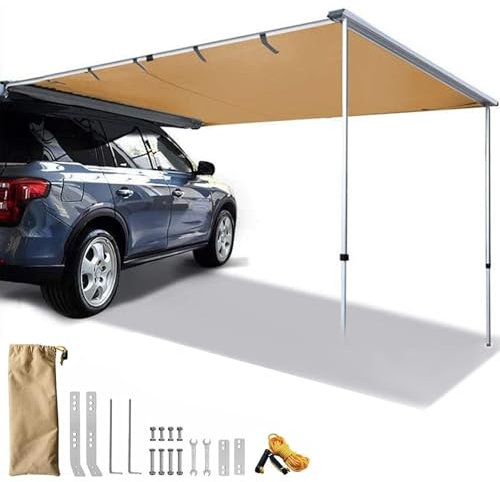 HNBYLMM Fahrzeugmarkise, Dachgepäckträger-Ausziehmarkise UV50+, Wetterfeste Seitenmarkise für Camping, Automarkise mit Verstellbarer Hardware, Schneller Aufbau, für SUV/LKW/Van,2X2M