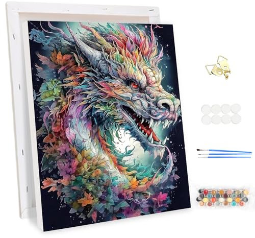 MEIYUDA Peinture par Numero Adulte avec Cadre, Dragon Kit de Peinture à l'Huile sur Toile par Numéro Peinture par Numero, Débutants Peinture Acrylique Pigmentée, Decoration Maison Cadeau 30x40cm